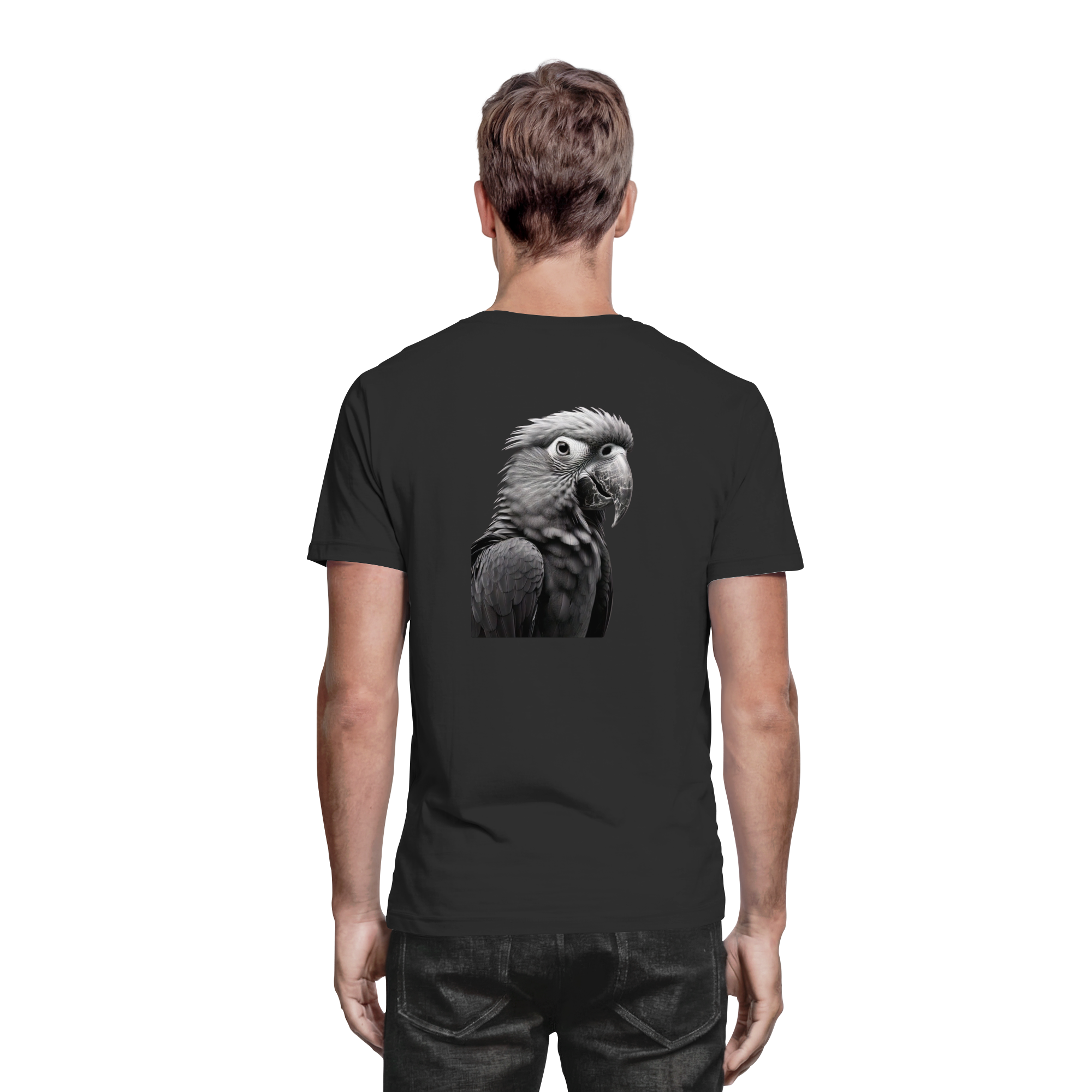 Papagei - Porträt - Backprint (schwarz/weiss) - Premium Shirt