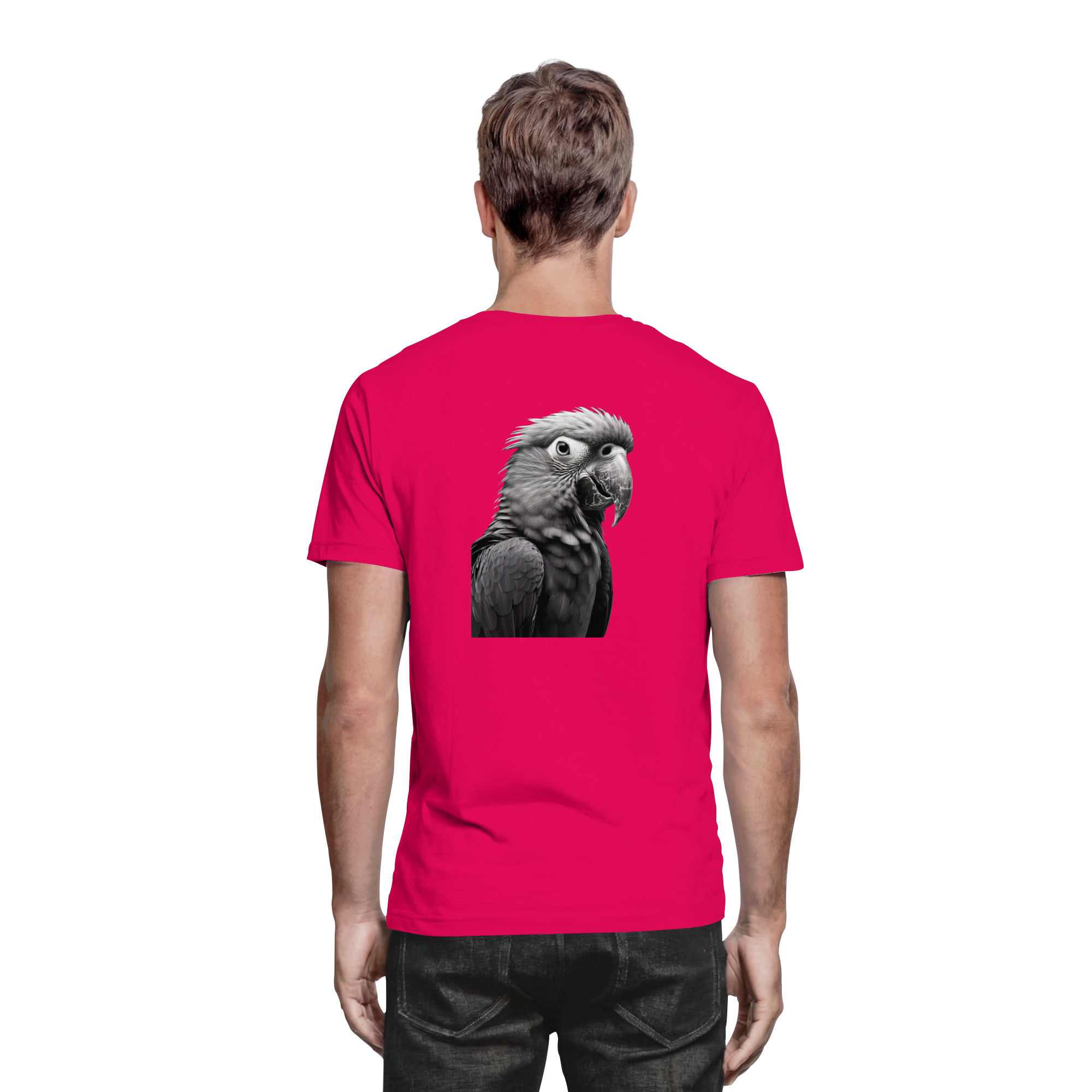 Papagei - Porträt - Backprint (schwarz/weiss) - Premium Shirt