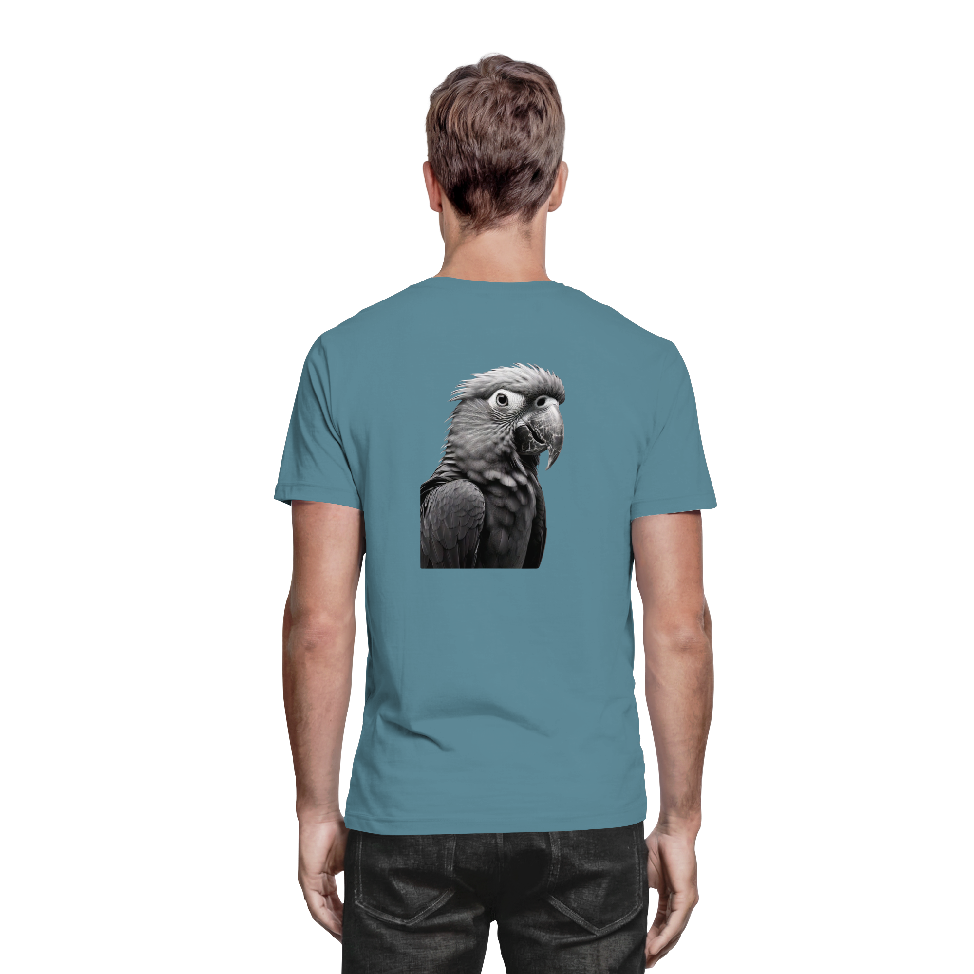 Papagei - Porträt - Backprint (schwarz/weiss) - Premium Shirt
