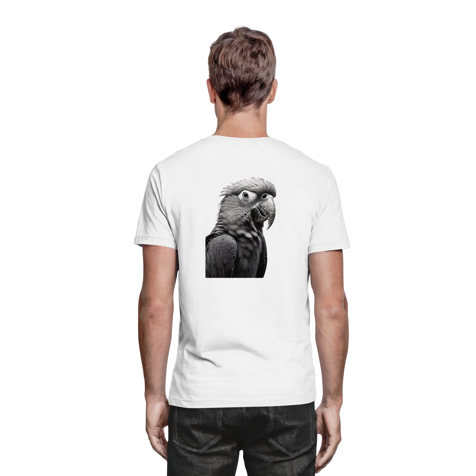 Papagei - Porträt - Backprint (schwarz/weiss) - Premium Shirt