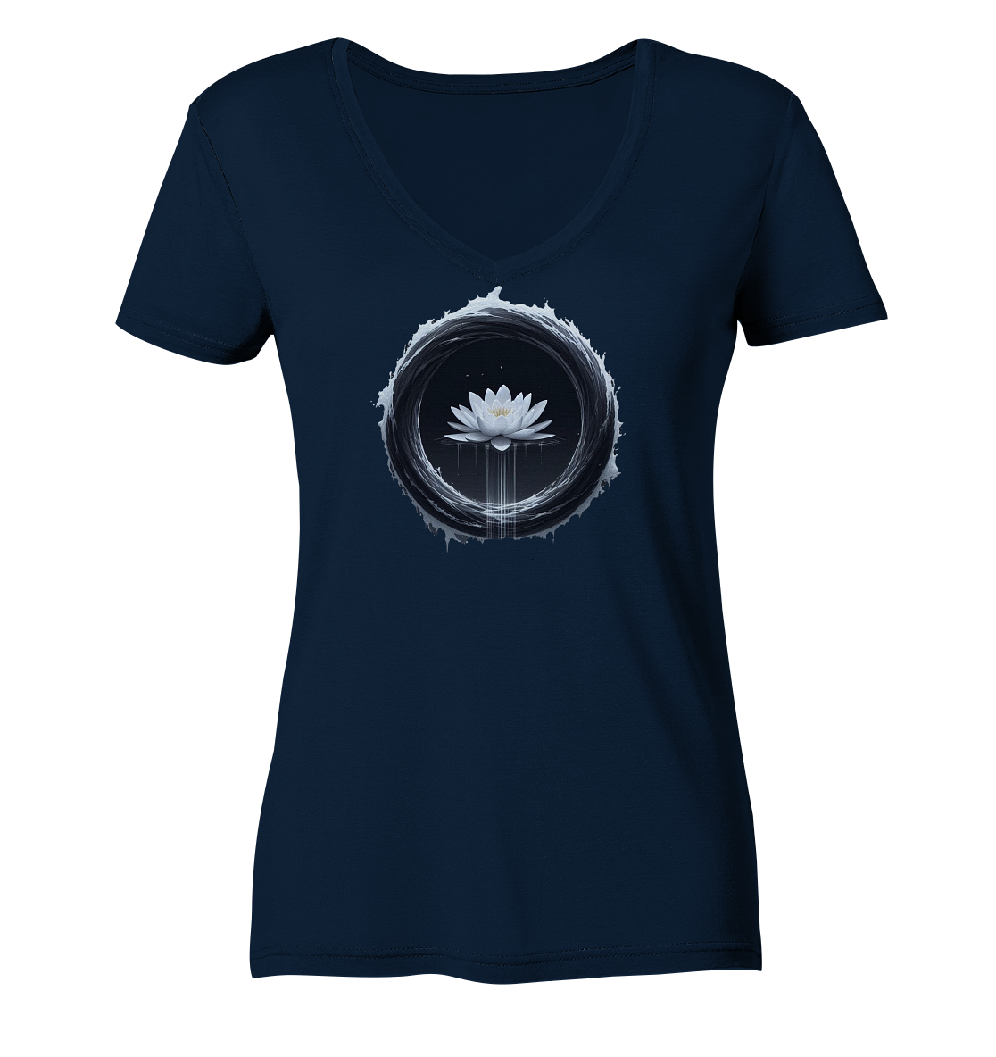 Schwarzer Wasserring mit weißer Seerose - Ladies V-Neck Shirt