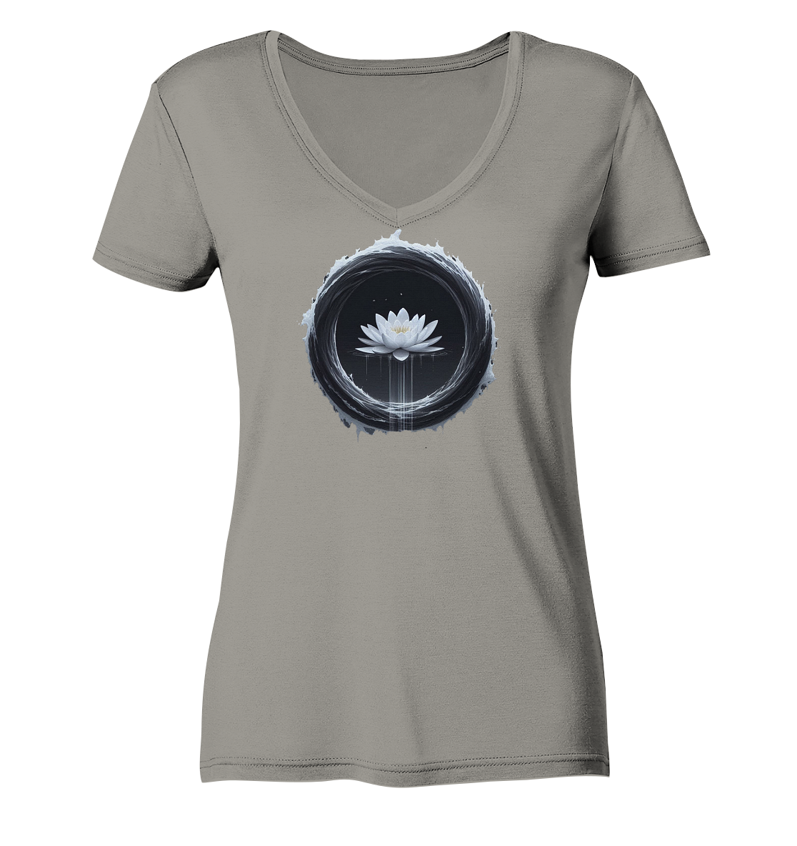 Schwarzer Wasserring mit weißer Seerose - Ladies V-Neck Shirt