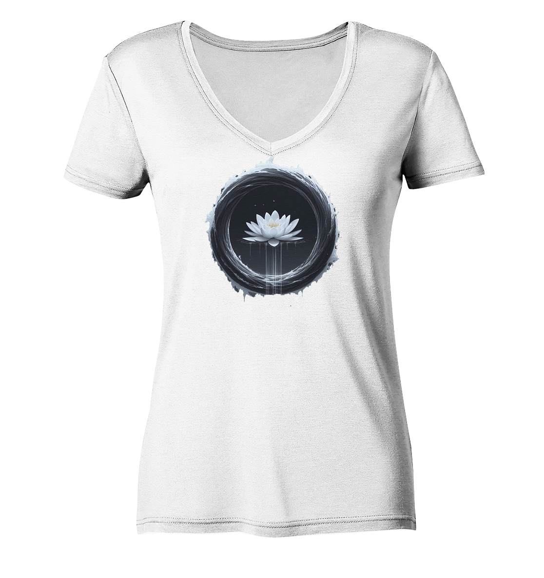 Schwarzer Wasserring mit weißer Seerose - Ladies V-Neck Shirt