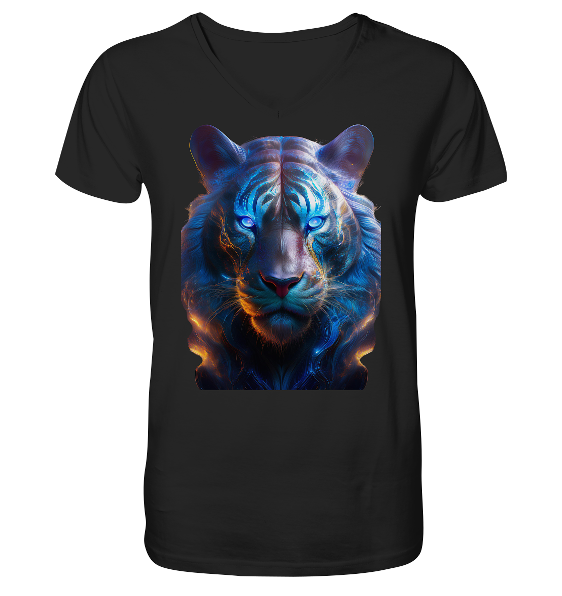 Print "Tiger im Neon-Stil" - Mens Organic V-Neck Shirt
