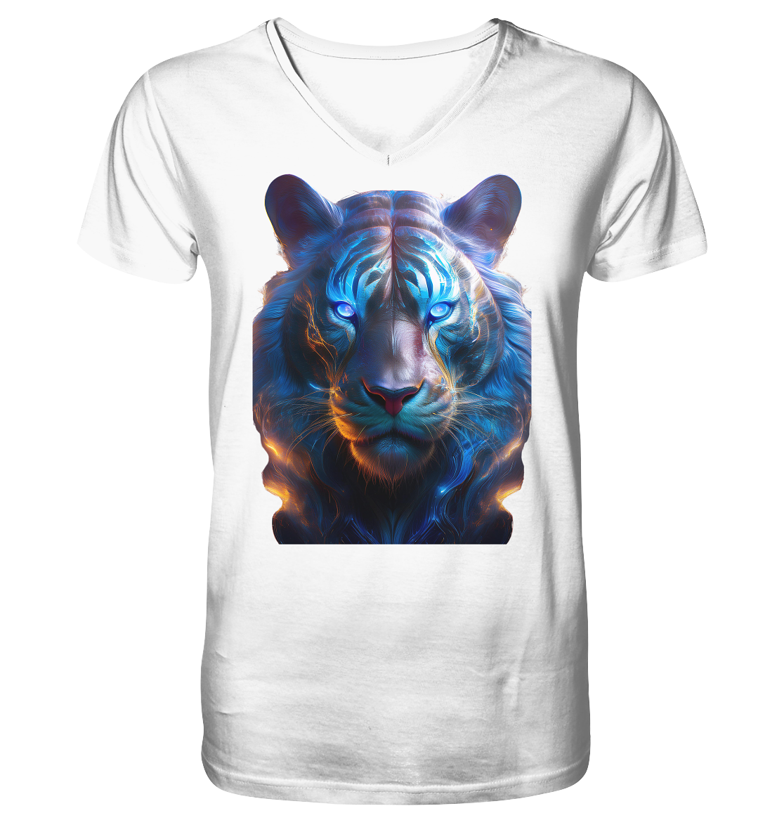 Print "Tiger im Neon-Stil" - Mens Organic V-Neck Shirt