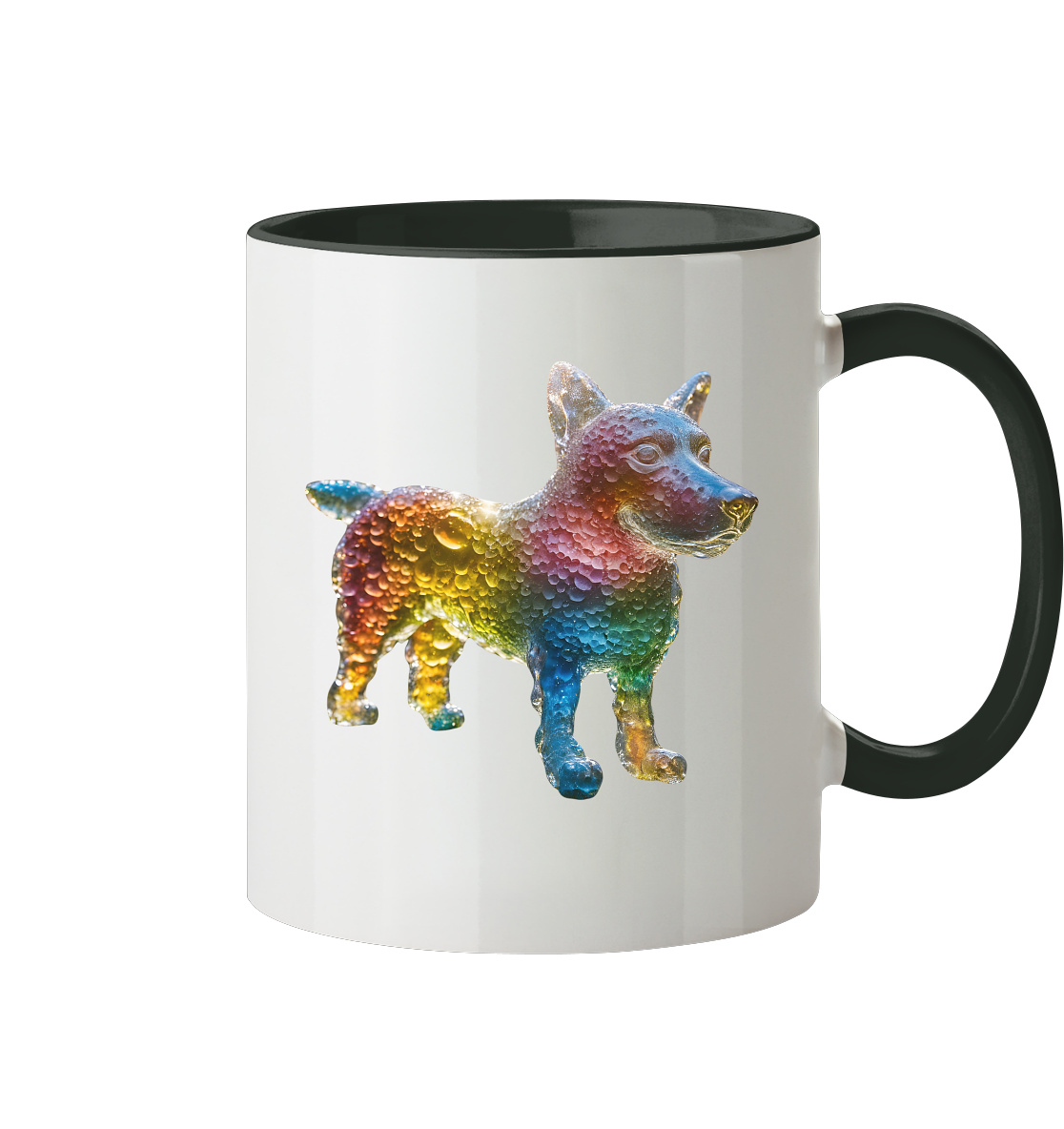 Print mit Hund aus farbigen Wassertropfen - Tasse zweifarbig